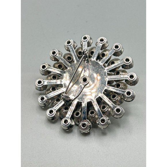 Vintage Signed Coro Clear Rhinestones Brooch Layered Sunburst Dimensional Pin - Picture 4 of 6